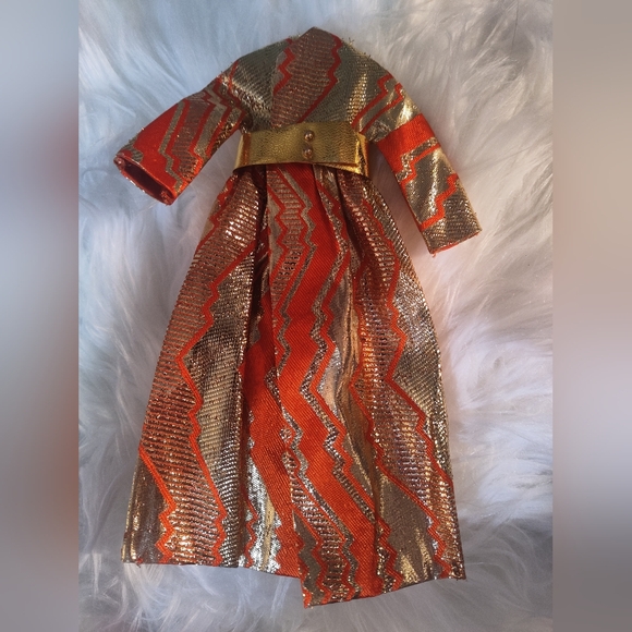 Barbie GOLDSWINGER #1494 Orange Gold Belted Tagged Coat Mod Fashion - Picture 1 of 3